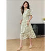 【专属特价】熙世界夏季国风水墨青竹印花连衣裙收腰显瘦荷叶袖V领雪纺裙子 商品缩略图3