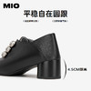 MIO米奥秋季方头牛皮革粗跟牛津鞋复古扣饰通勤深口单鞋女M244541810 商品缩略图4