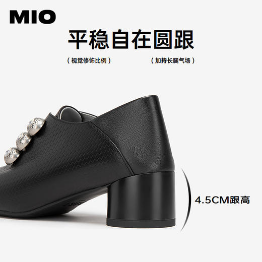 MIO米奥秋季方头牛皮革粗跟牛津鞋复古扣饰通勤深口单鞋女M244541810 商品图4