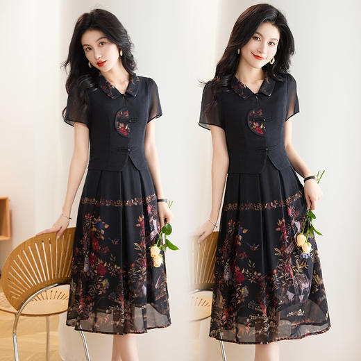 时尚气质拼接，印花假两件连衣裙QYM-TB-FD1454-Y 商品图4