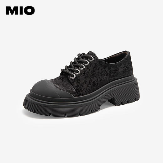 MIO米奥秋季圆头高跟复古墨染牛津鞋经典刺绣厚底松糕鞋女M244543211 商品图1