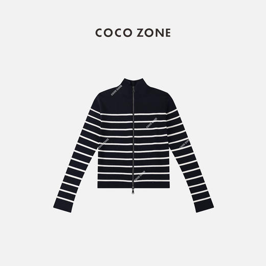 COCO ZONE 羊毛条纹针织衫立领长袖双头拉链上衣 23C29735 商品图0