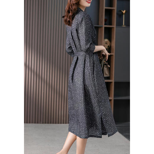 87030原形法式衬衫裙女中长款苎麻连衣裙高端2024春季新款韩版碎花裙子 商品图4