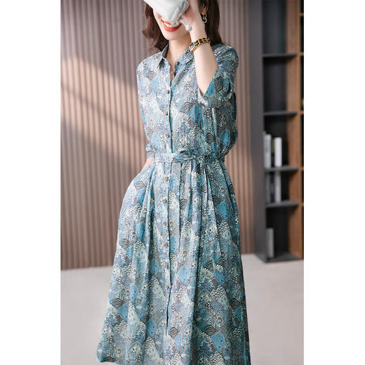 89037原形气质减龄亚麻连衣裙女2024春夏季新款韩版长款时尚碎花衬衫裙 商品图3