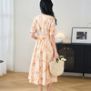 剩S/M/XL 【度假风连衣裙】2024夏季气质短袖印花中长系带a字裙2317 商品缩略图5