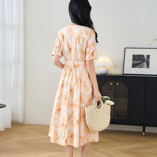 剩S/M/XL 【度假风连衣裙】2024夏季气质短袖印花中长系带a字裙2317 商品图5