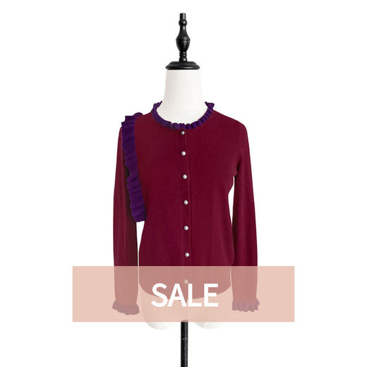 TYNVIE 细木耳边装饰羊绒混纺开衫 - 勃艮第 商品图0