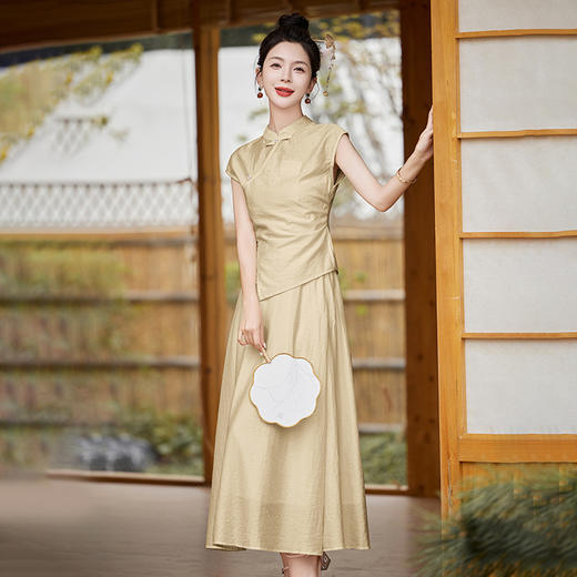 新中式国风套装，显瘦改良旗袍短袖长裙两件套HR-MX869 商品图3
