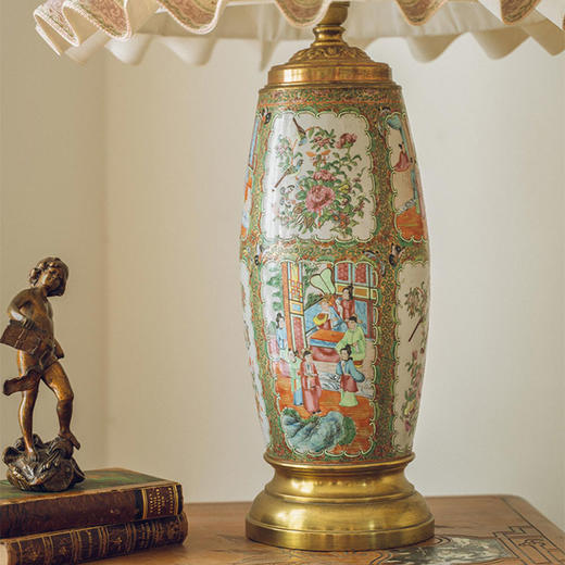 【已售】独角鹿西洋古董19世纪法国出品大型铜鎏金十三行广彩瓷大型花瓶式台灯 商品图2