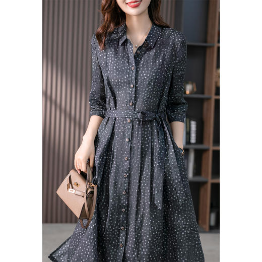 87030原形法式衬衫裙女中长款苎麻连衣裙高端2024春季新款韩版碎花裙子 商品图3