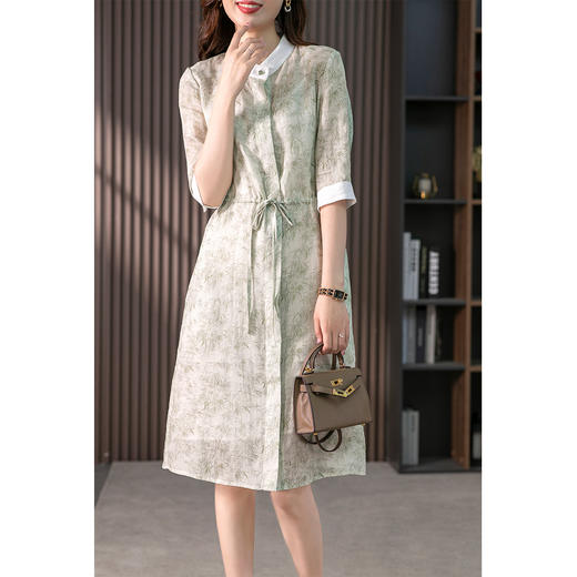 85749原形碎花连衣裙女中长款苎麻裙子2024春夏季新款韩版收腰茶歇裙 商品图1