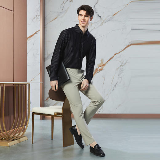 【高端系列】柒牌男士条纹长袖衬衫春季新款商务休闲无缝翻领衬衣	126A71470 商品图3