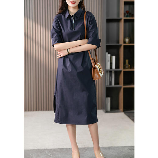 87317原形宽松拉链连衣裙女长款2024春夏季新款设计感小众开叉衬衫裙子 商品图4