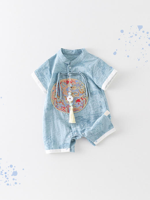 【国风新中式宝宝周岁礼服】婴儿衣服男女宝宝夏季连体衣满月百天爬爬服可爱洋气外出国风哈衣 商品图3