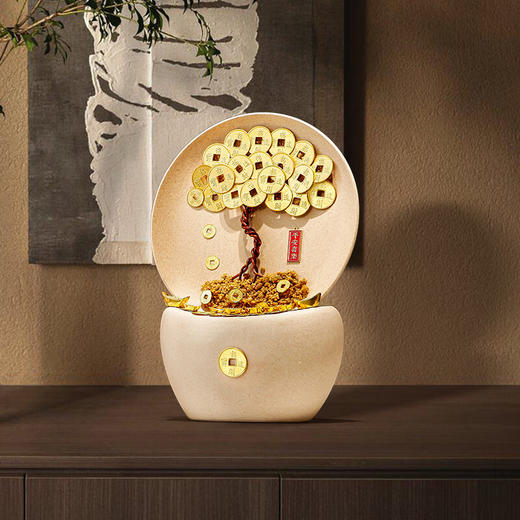 发财摇钱树玄关招财摆件新中式客厅电视柜酒柜摆设办公室好物装饰 元宝招财树招财进宝猫底 商品图1