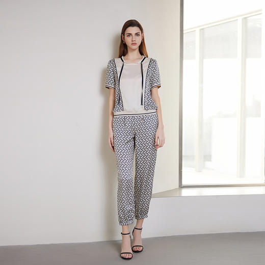 【连帽真丝花色T恤】24年春夏新品女士100%桑蚕丝花色短袖上衣印花运动九分裤 商品图7