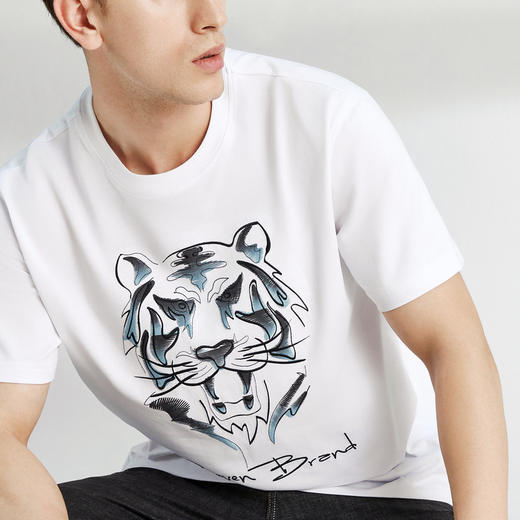 柒牌男装短袖t恤宽松时尚纯棉圆领男士老虎体恤上衣122T71310 商品图3