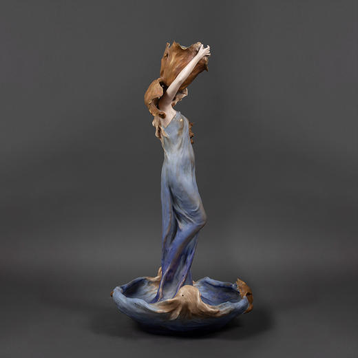 独角鹿西洋古董1900年代奥地利出品新艺术风格少女主题釉面陶瓷摆件 商品图1