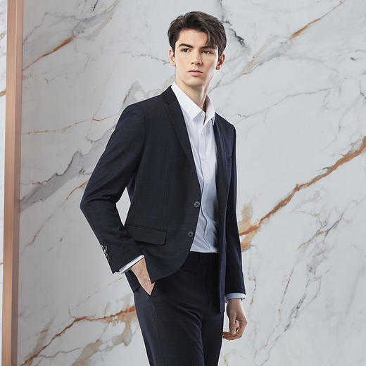 柒牌西装男套装结婚春季2024新款商务休闲格纹提花西服马甲三件套	126C70680 商品图1