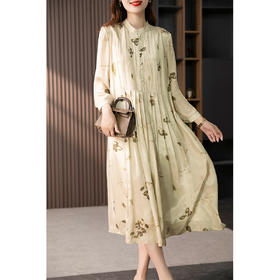 89267原形气质印花长袖连衣裙女显瘦茶歇裙2023夏季新款法式衬衫长裙子