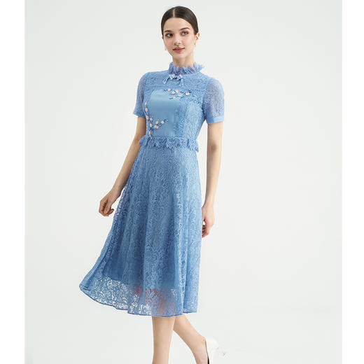 司歌蕾丝刺绣短袖国风显瘦连衣裙A892001X 商品图4