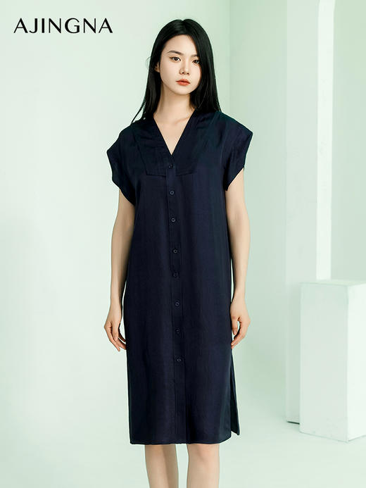 【商场同款】阿菁娜2024夏季新款V领醋酸宽松连衣裙A30X112076 商品图1