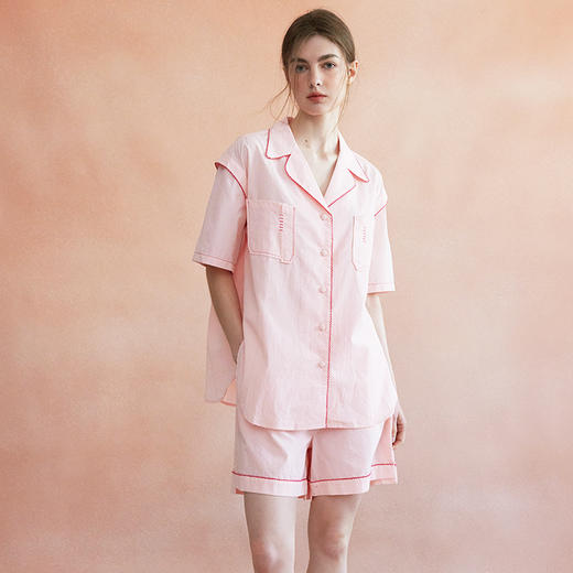 CremeSu 家居服Como系列宽松舒适撞边家居服长袖衬衫长裤短裤【该商品不支持用券】 商品图1