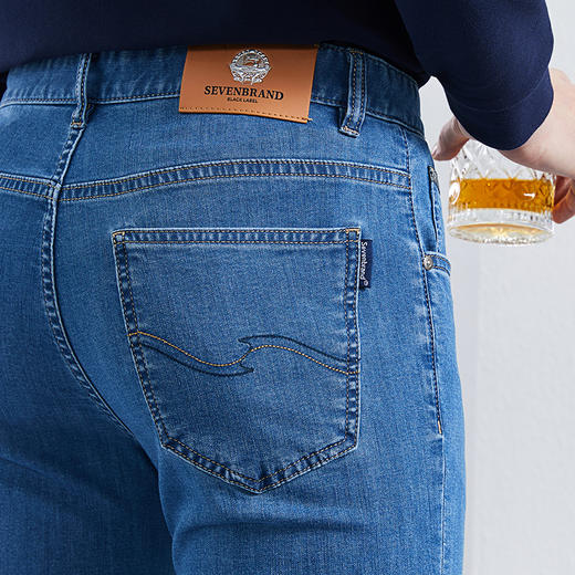 【含桑蚕丝】柒牌九分牛仔裤男2024春季新款中腰休闲中青年长裤子	126H71180 商品图2