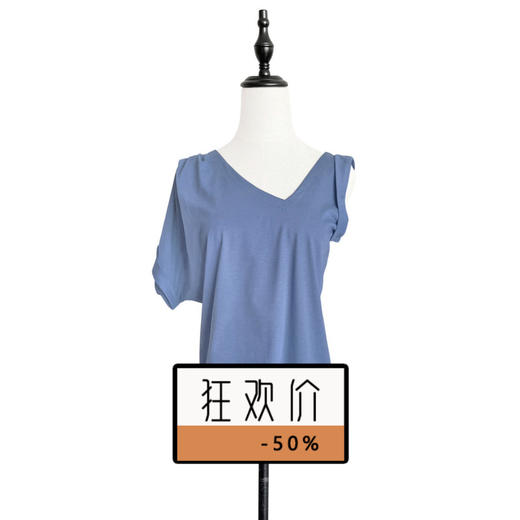 TYNVIE 单边短袖不对称T恤-牛仔蓝 商品图0