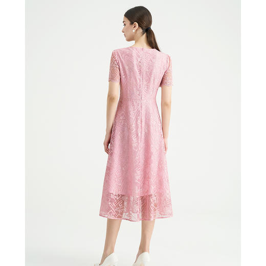 司歌v领蕾丝连衣裙短袖收腰显瘦优雅A89M005 商品图3