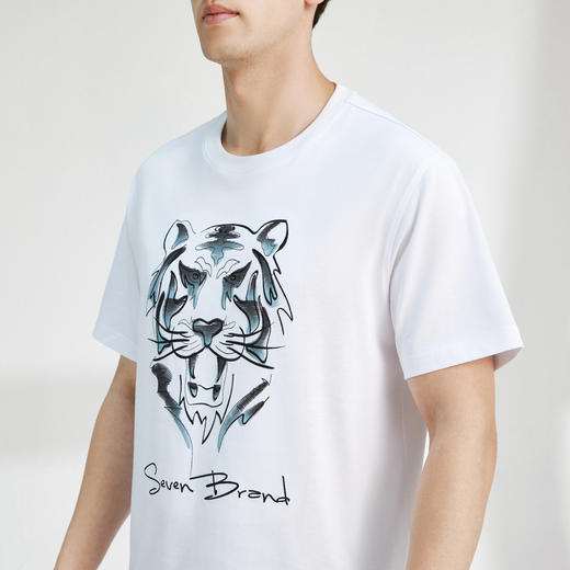 柒牌男装短袖t恤宽松时尚纯棉圆领男士老虎体恤上衣122T71310 商品图2