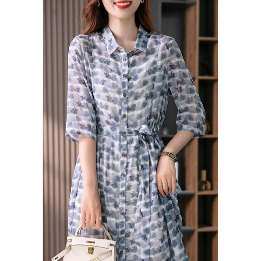 89311原形气质显瘦真丝连衣裙女2024夏季新款中长款碎花桑蚕丝衬衫裙子 商品图4