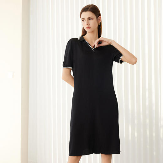 【V领中长款真丝裙】24年春夏新品桑蚕丝连衣裙时尚条纹撞色直筒裙子 商品图2