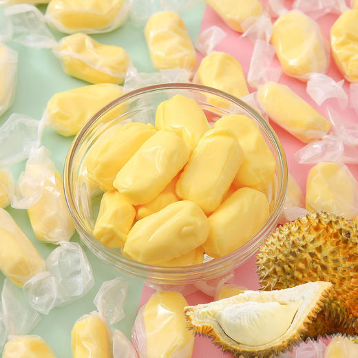 【榴莲糖醇郁香弥漫整个味蕾】榴莲糖500g大罐装，纯郁香甜入口丝滑越嚼越香，特浓榴莲奶糖泰国风味水果软糖休闲小零食QQ 商品图0