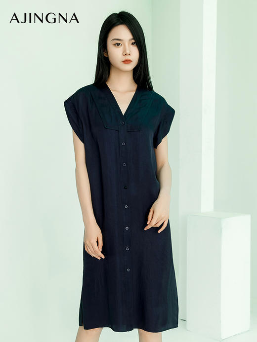 【商场同款】阿菁娜2024夏季新款V领醋酸宽松连衣裙A30X112076 商品图2