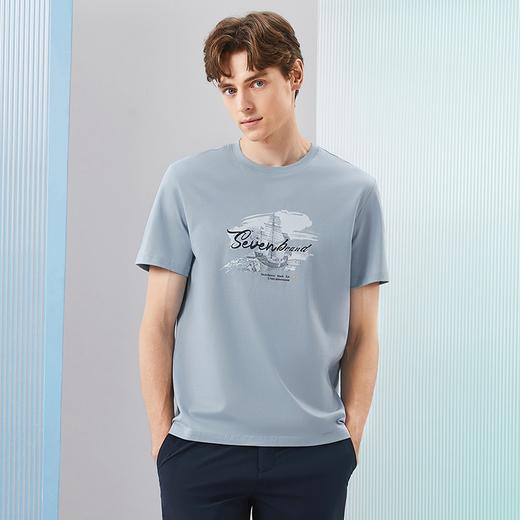【纯棉】柒牌男士短袖T恤夏季新款时尚百搭帆船印花圆领休闲上衣126T73490 商品图1