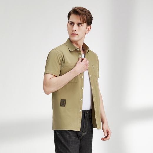 【特价】柒牌工装衬衫男夏季新款时尚休闲百搭翻领军绿色男士短袖衬衣122A70930 商品图1