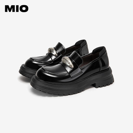 MIO米奥秋季圆头通勤粗跟单鞋复古学院金属饰扣乐福鞋女鞋M244542004 商品图2