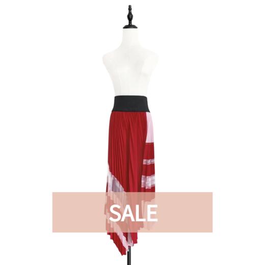 TYNVIE 不对称裙摆百褶拼接半身长裙-红粉色 商品图0