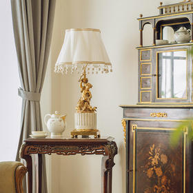 【已售】独角鹿西洋古董1900年代法国出品铜鎏金天使白色大理石底台灯