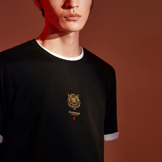【特价】【非遗剪纸】柒牌短袖T恤男时尚休闲纯棉老虎印花夏季圆领体恤薄124T72950 商品图3