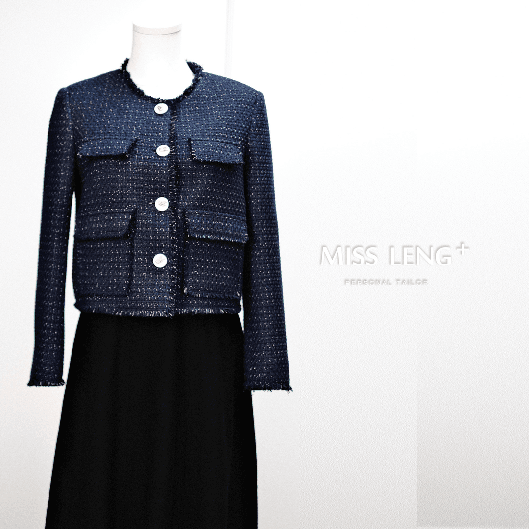 MISS LENG |“金色年华”含金葱定制面料蓝色小香外套时尚优雅贵气