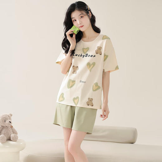 睡衣女带胸垫夏季纯棉薄款短袖短裤家居服夏天防凸点空调房套装 商品图4
