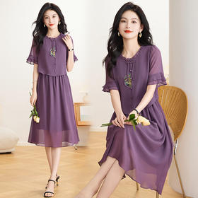 QYM FD1554-Y假两件复古遮肉显瘦连衣裙