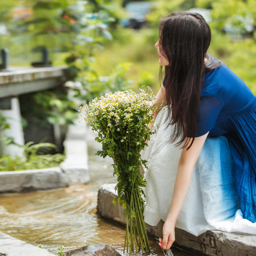 【林栖设计小店】（少量现货）植物染系列渐变复古收腰显瘦短袖婴儿棉连衣裙女长裙子 1922330-1962003B 商品图6