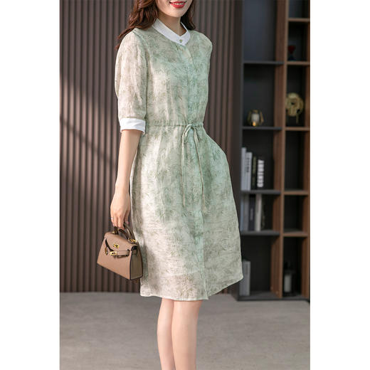 85749原形碎花连衣裙女中长款苎麻裙子2024春夏季新款韩版收腰茶歇裙 商品图2