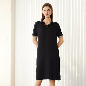 【V领中长款真丝裙】24年春夏新品桑蚕丝连衣裙时尚条纹撞色直筒裙子