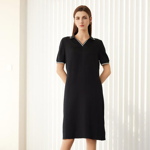 【V领中长款真丝裙】24年春夏新品桑蚕丝连衣裙时尚条纹撞色直筒裙子 商品图0