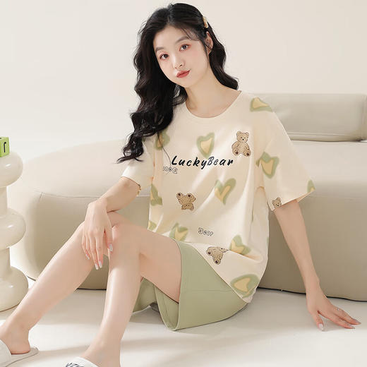 睡衣女带胸垫夏季纯棉薄款短袖短裤家居服夏天防凸点空调房套装 商品图3