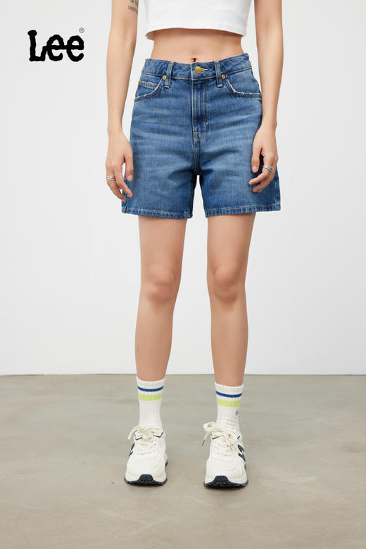 Lee商场同款女A字形中蓝色牛仔短裤LWB143653101291A03652 商品图0